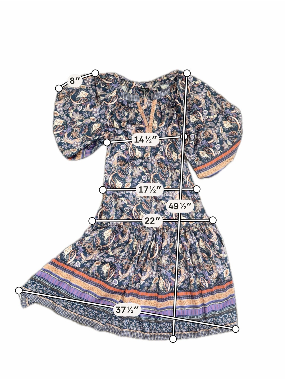 Current Air Los Angeles Paisley Midi Dress Medium Boho Puff Sleeve Tiered Dress - Picture 2 of 7